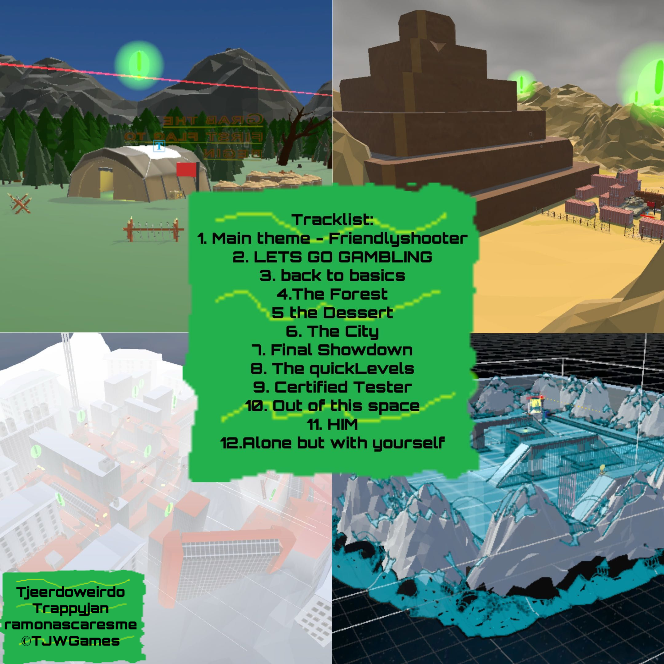FriendlyShooter soundtrack back cover featuring FriendlyShooter worlds and tracklist